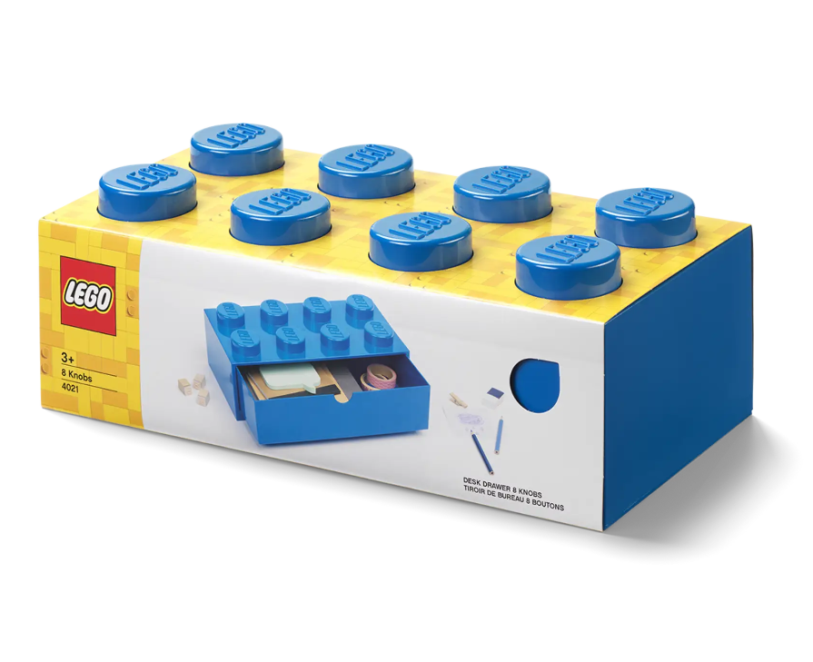 Cassetto da scrivania impilabile con 8 manopole, Blu, grande