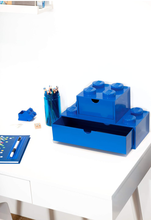 Cassetto da scrivania impilabile con 8 manopole, Blu, grande