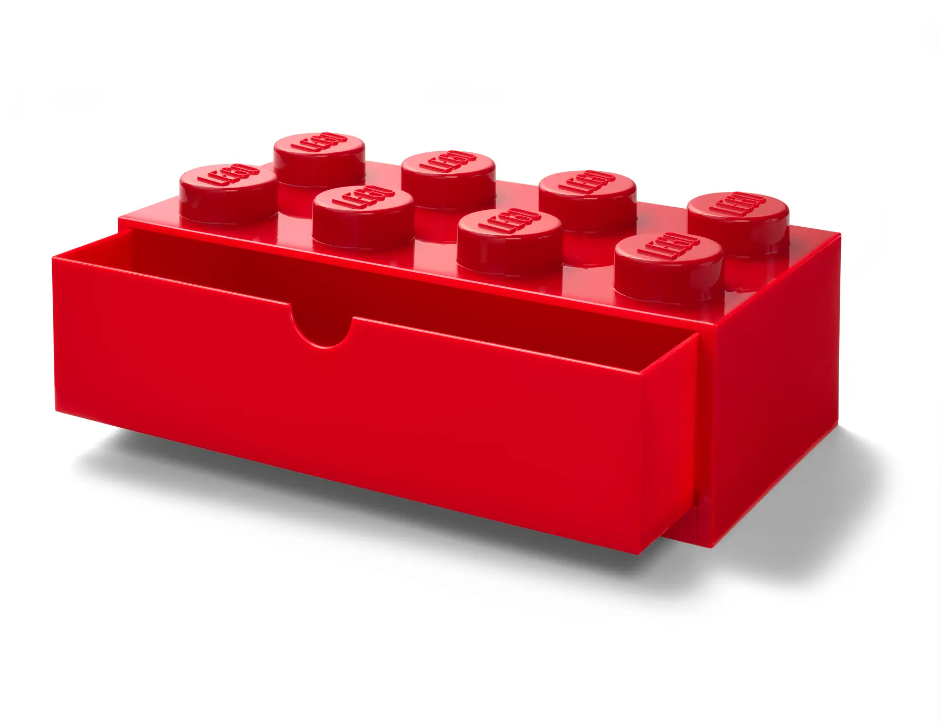 Cassetto da scrivania impilabile con 8 manopole, Rosso, grande