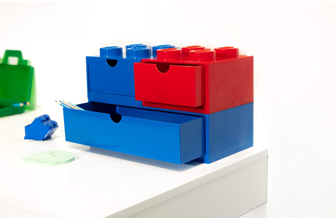 Cassetto da scrivania impilabile con 8 manopole, Rosso, grande