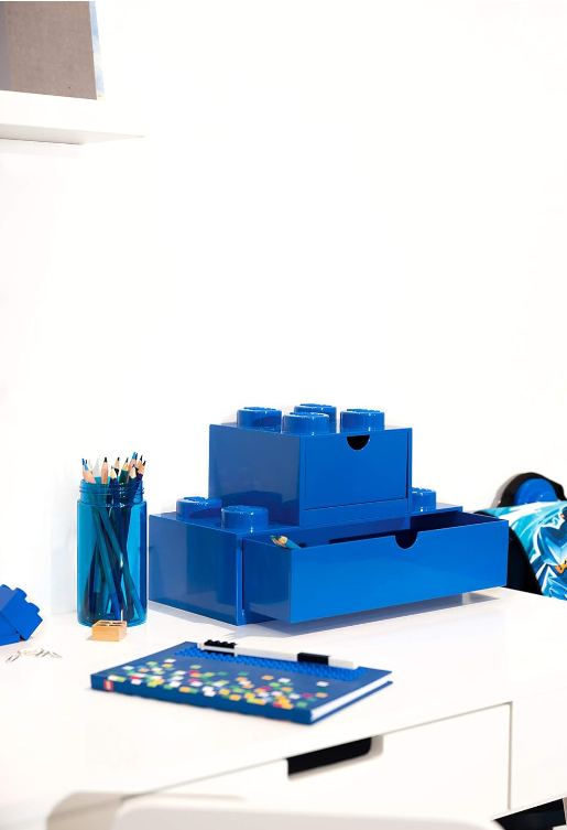 Cassetto da scrivania con 4 pomelli, impilabile, piccolo, BLU