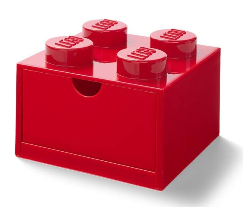 Cassetto da scrivania con 4 pomelli, impilabile, piccolo, ROSSO