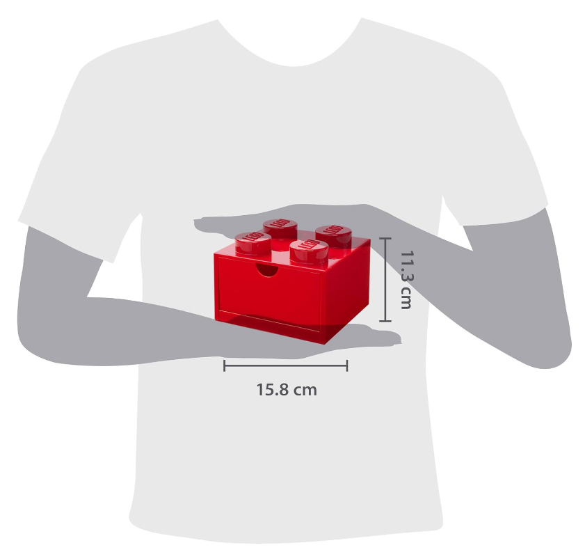 Cassetto da scrivania con 4 pomelli, impilabile, piccolo, ROSSO