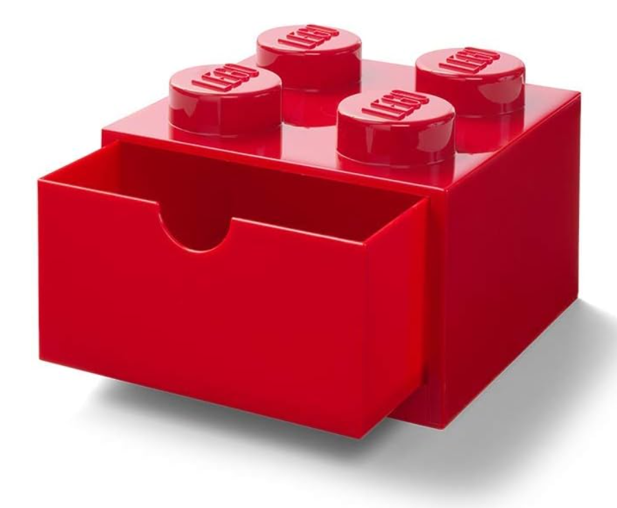 Cassetto da scrivania con 4 pomelli, impilabile, piccolo, ROSSO