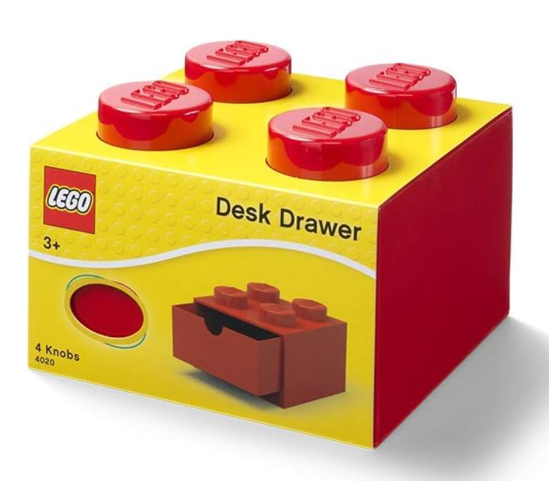 Cassetto da scrivania con 4 pomelli, impilabile, piccolo, ROSSO