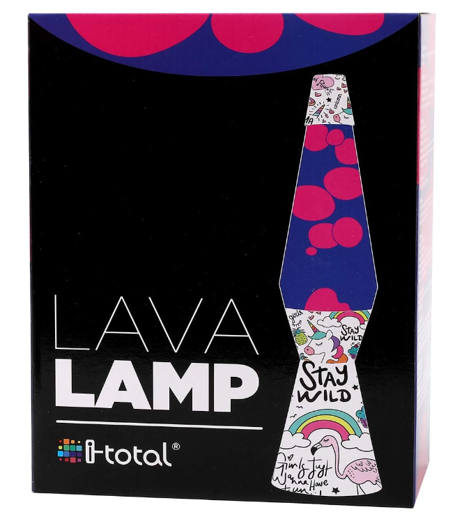 Lampada Lava 36 cm UNICORNO liquido Viola e cera Rosa