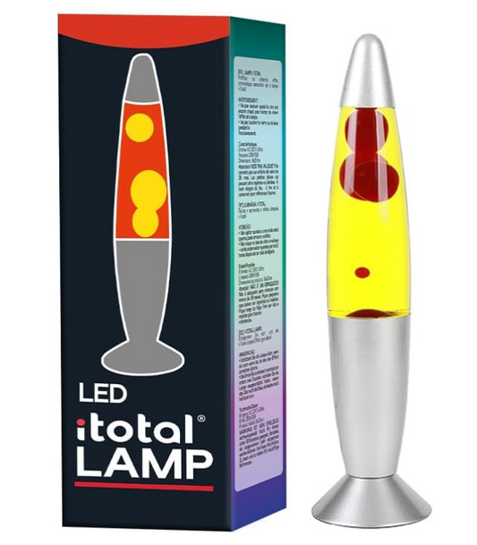Lampada Lava LED con Luce Gialla, Cera Rossa Base Argentata