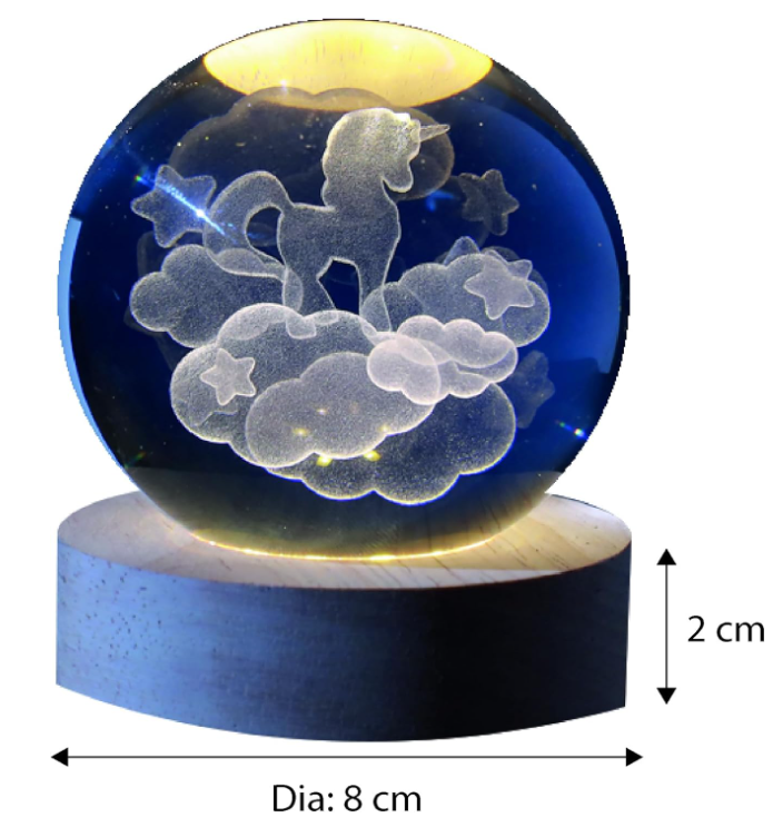 Sfera di vetro 3D con Led RGB Multicolore cavo USB a tema UNICORNO