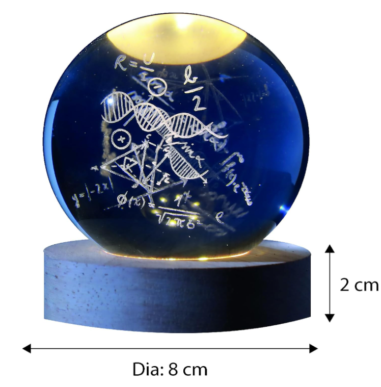 Sfera di vetro 3D con Led RGB Multicolore USB a tema MATEMATICA