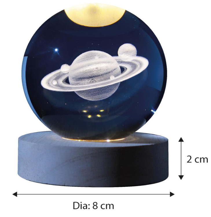 Sfera di vetro 3D con Led RGB Multicolore cavo USB a tema SATURNO