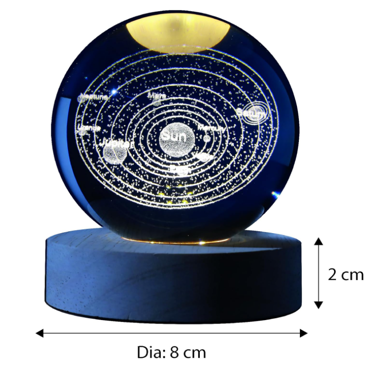 Sfera di vetro 3D con Led RGB Multicolore cavo USB a tema SISTEMA SOLARE