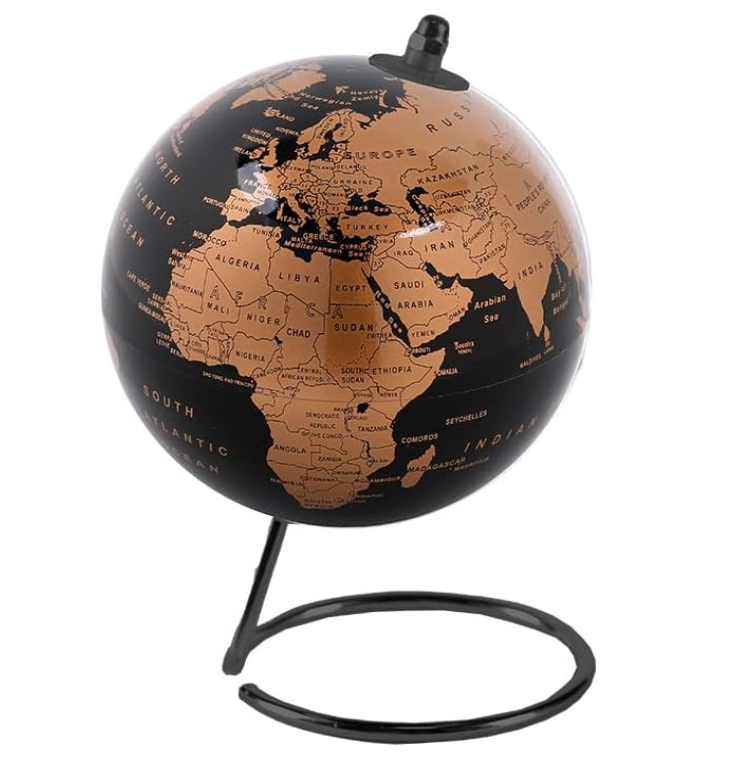 Mappamondo nero e oro rosa