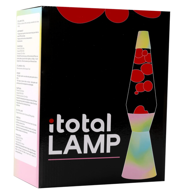 Lampada Lava 36cm base Arcobaleno liquido celeste e cera rosa