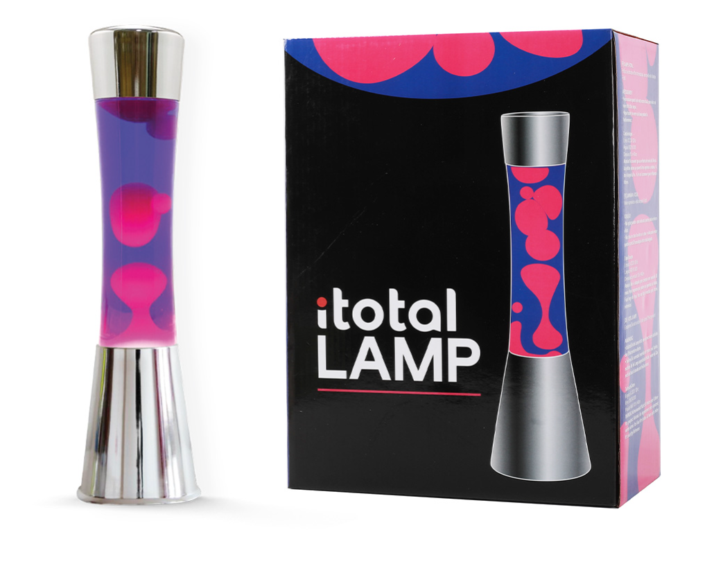 Lampada Lava 40cm base cromata, liquido Viola e cera Rosa