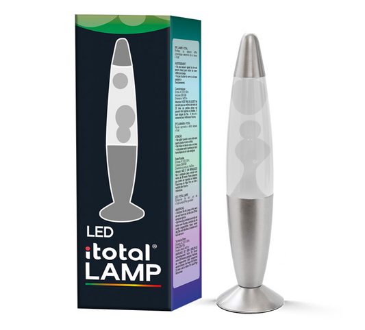 Lampada Lava LED Luce Cambia Colore, Cera Bianca  Base Argentata