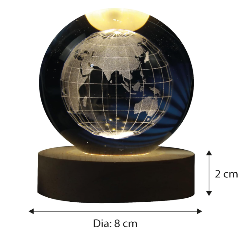 Sfera di vetro 3D con Led RGB Multicolore cavo USB a tema MONDO