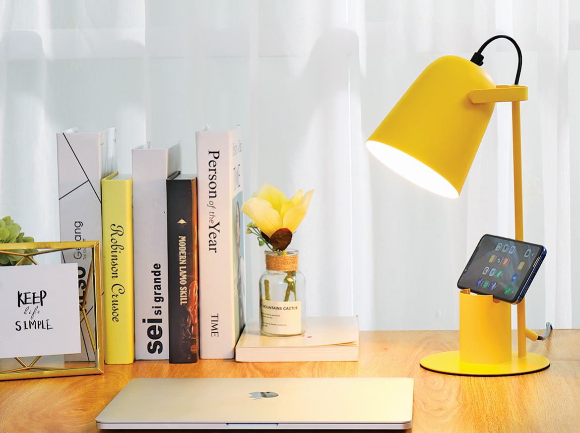 Lampada da Tavolo portaoggetti/porta cellulare Gialla