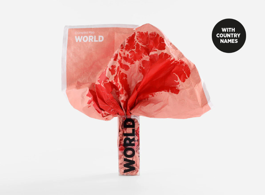Mappa del Mondo Pieghevole Crumpled World Con Nomi Paesi