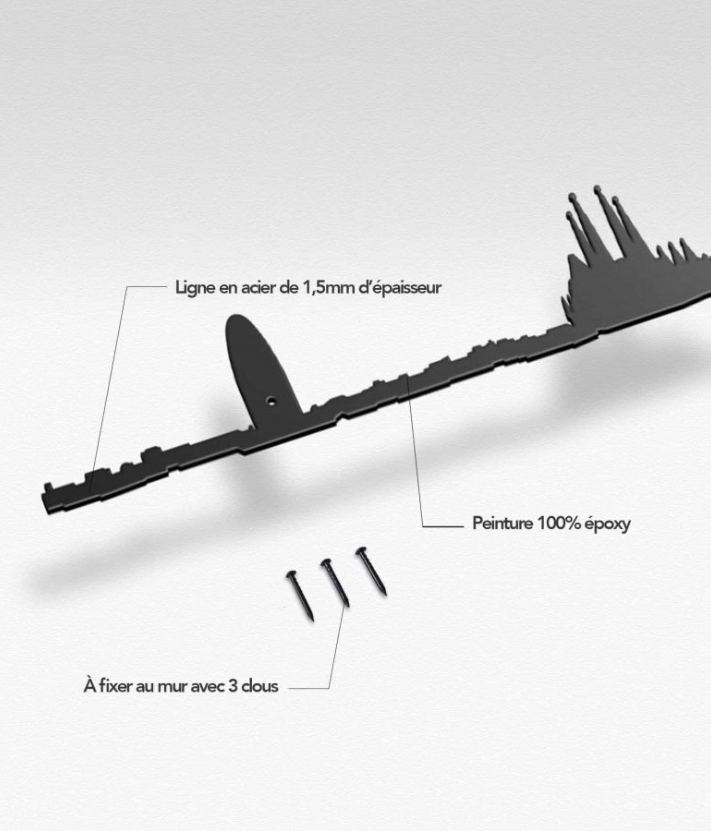 Skyline Barcellona Profilo in Acciaio Nero 50cm