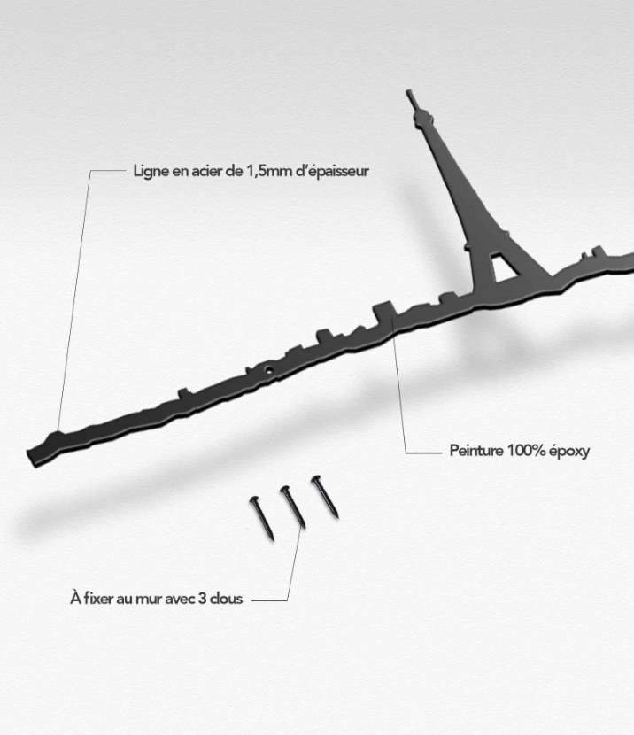 Skyline Parigi Profilo in Acciaio Nero 50cm
