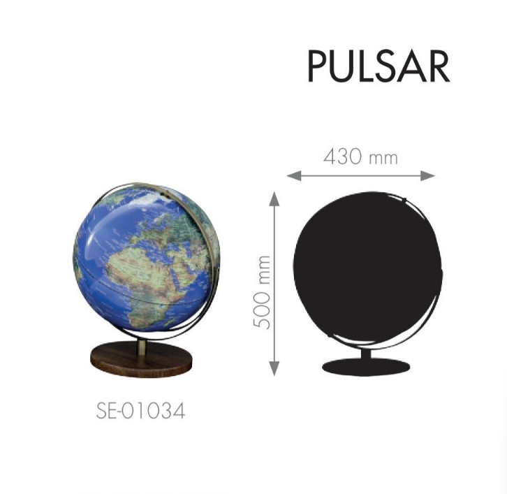 Mappamondo Base Legno Doppio Anello Pulsar Physical 430mm