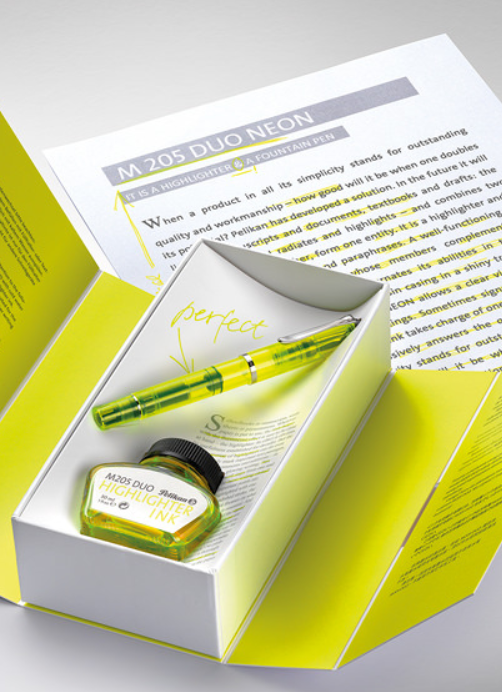 Penna Stilografica 205 Duo Highlighter Neon Yellow + inchiostro fluo Gift Set