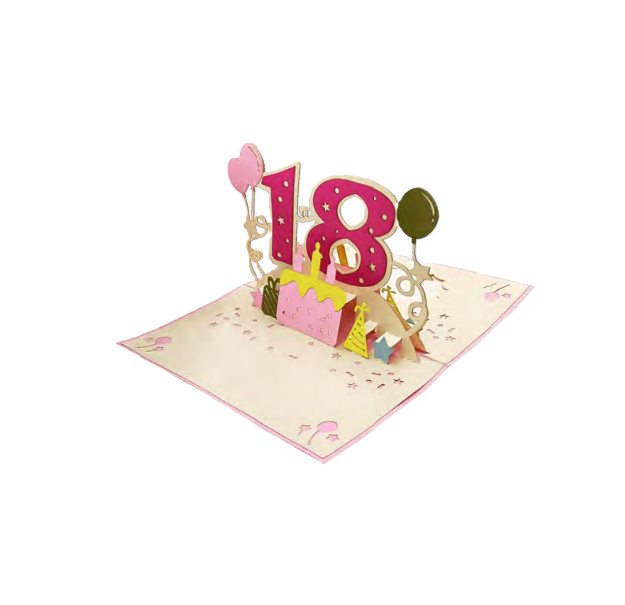Biglietto Augurale Pop-Up 18 Anni Rosa