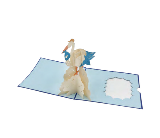 Biglietto Augurale Origami Cicogna Nascita Celeste