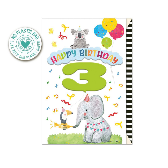 Biglietto doppio + busta augurale Compleanno 3 Anni