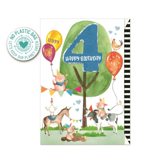 Biglietto doppio + busta augurale Compleanno 4 Anni