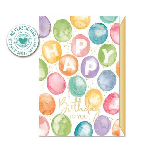 Biglietto doppio + busta augurale Compleanno Palloncini