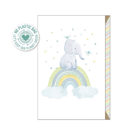 Biglietto doppio + busta augurale Elefantino Nascita Celeste