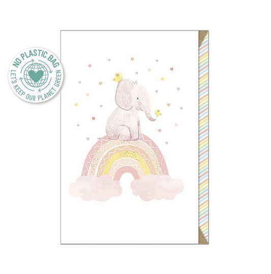 Biglietto doppio + busta augurale Elefantino Nascita Rosa