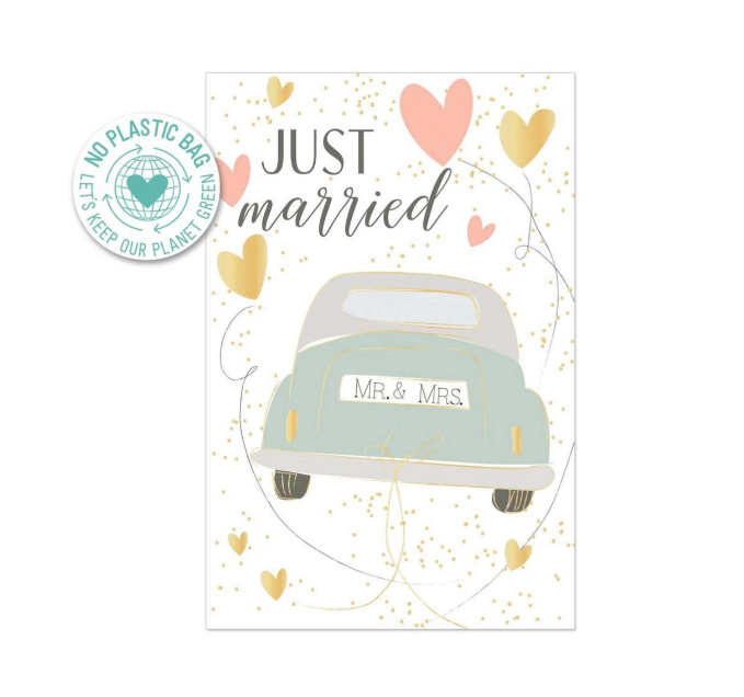 Biglietto doppio + busta augurale Matrimonio Just Married