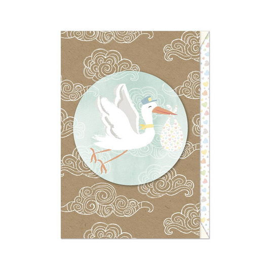 Biglietto doppio + busta augurale Nascita Cicogna