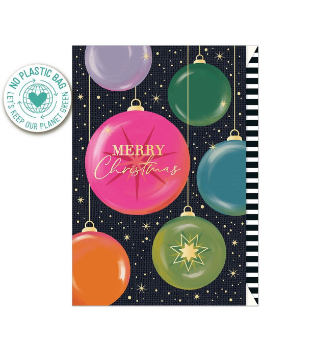 Biglietto doppio + busta augurale Natale Addobbi