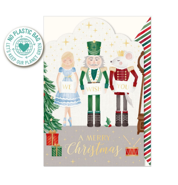 Biglietto doppio + busta augurale Natale Schiaccianoci