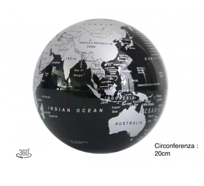 Mappamondo rotante nero e argento XL
