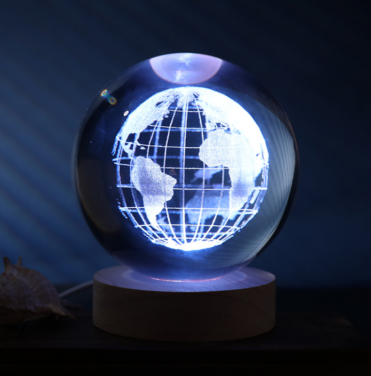 Sfera di vetro 3D con Led RGB Multicolore cavo USB a tema MONDO