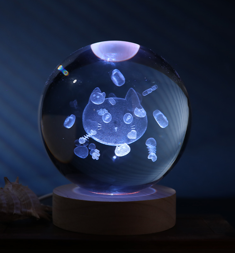 Sfera di vetro 3D con Led RGB Multicolore cavo USB a tema GATTO