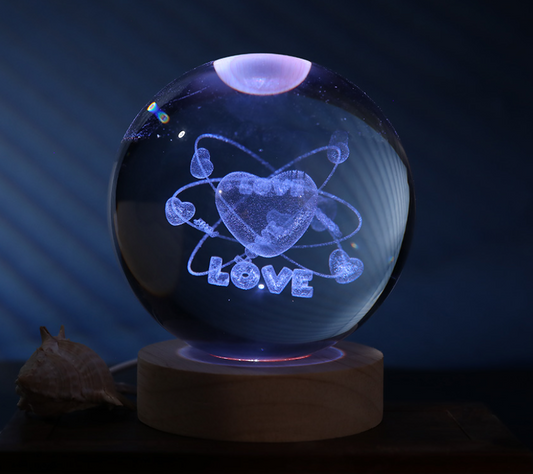 Sfera di vetro 3D con Led RGB Multicolore cavo USB a tema CUORE