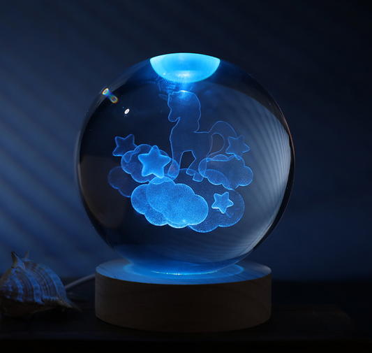 Sfera di vetro 3D con Led RGB Multicolore cavo USB tema UNICORN