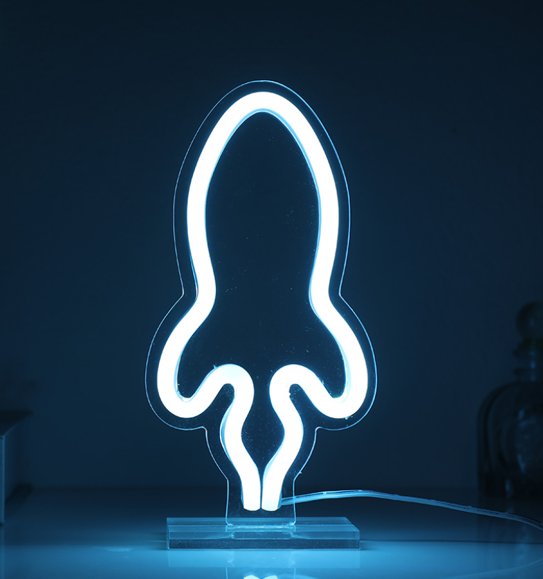 Insegna LED USB con base Razzo