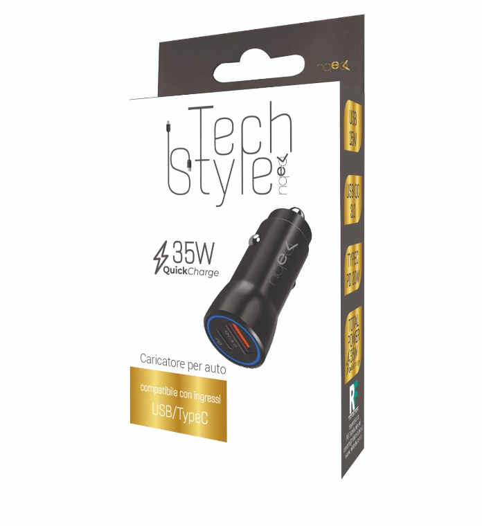 Caricatore per auto doppio Type USB/Type C