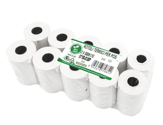 Rotolo carta termica per Pos f.to mm57x18mt confezione 10 rotoli