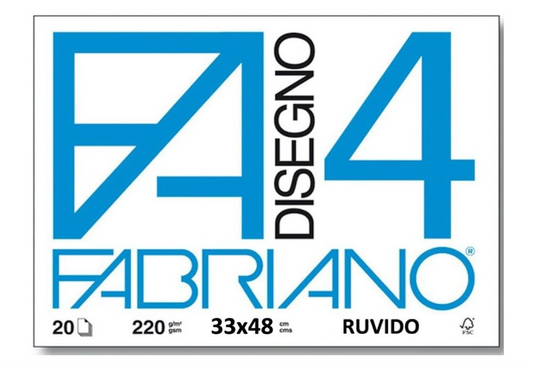 Album da Disegno Fabriano F4, Formato 33 x 48 cm, Fogli Ruvidi, Grammatura 200gr/m2, 20 Fogli