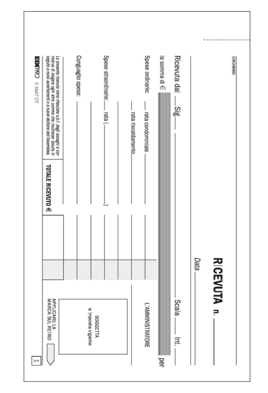 Blocco ricevuta di condominio con avviso 33x3 autoricalcante f.to 9,9x17 EDIPRO - E5547CT