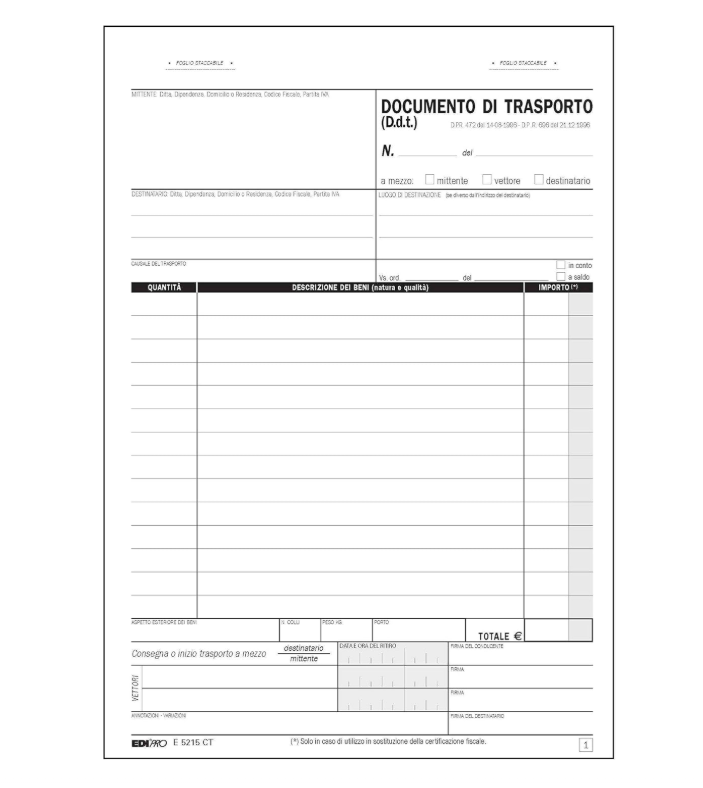 Blocco documento di trasporto 33x3 autoricalcante f.to 15x21,5 EDIPRO - E5215CT