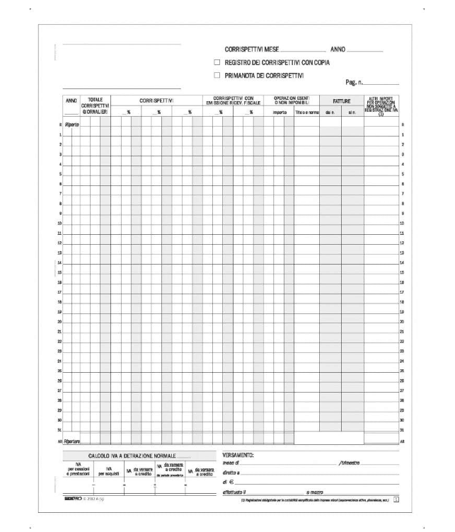 Registro prima nota IVA corrispettivi 25x2 autoricalcante f.to 29,7x22,5 EDIPRO - E2102A