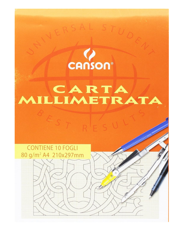 Blocco di Carta Millimetrata 10 Fogli 80Gr/M2 Formato A4 Canson